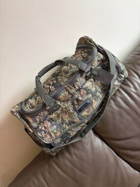 Oscar de la Renta Gray, Olive, Rust & Cream Floral Tapestry Weekender